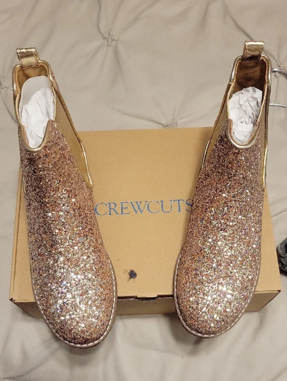 Crewcuts Girls' Glitter Chelsea Boots - Multi Gold Sparkle Sz 2